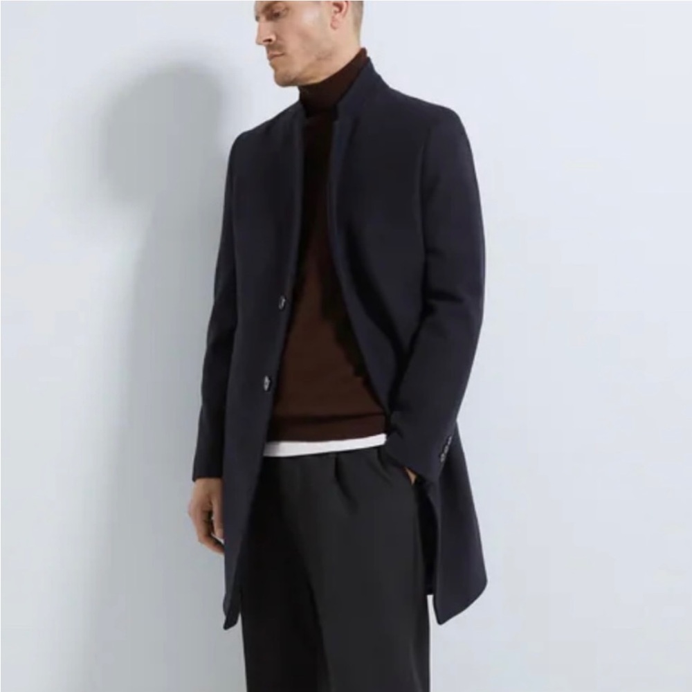 Zara Large Slim Fit Pea Coat (Navy)